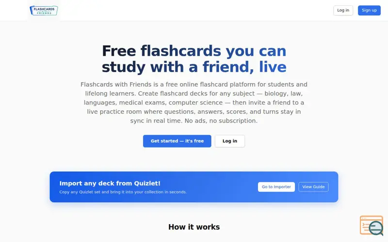 Screenshot of Flashcards with Friends — Free Online Flashcards & Live Two-Player Study Rooms