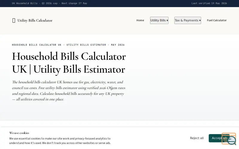 Screenshot of Household Bills Calculator UK