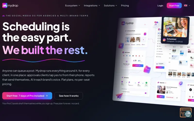 Screenshot of Mydrop AI - Social Media OS for Agencies, a launch using Threads