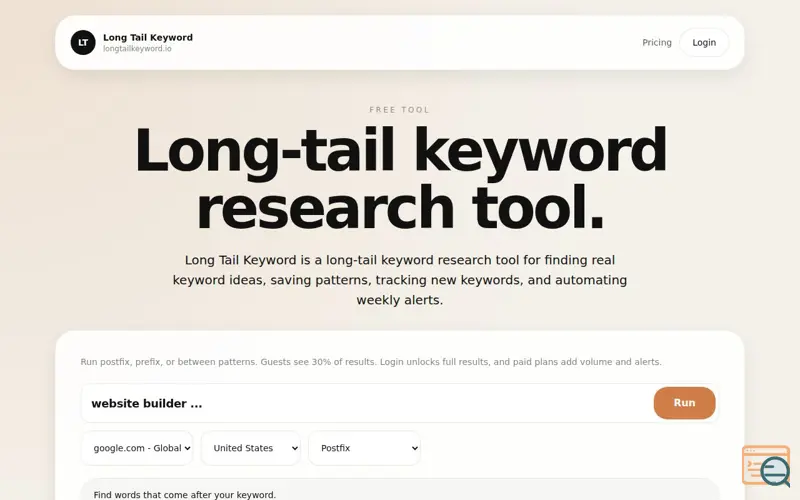 Screenshot of Longtailkeyword