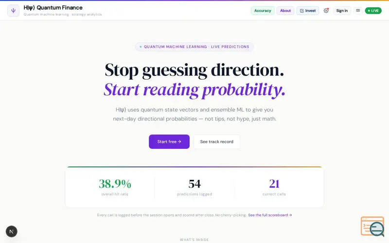 Screenshot of H|ψ⟩ Quantum Finance
