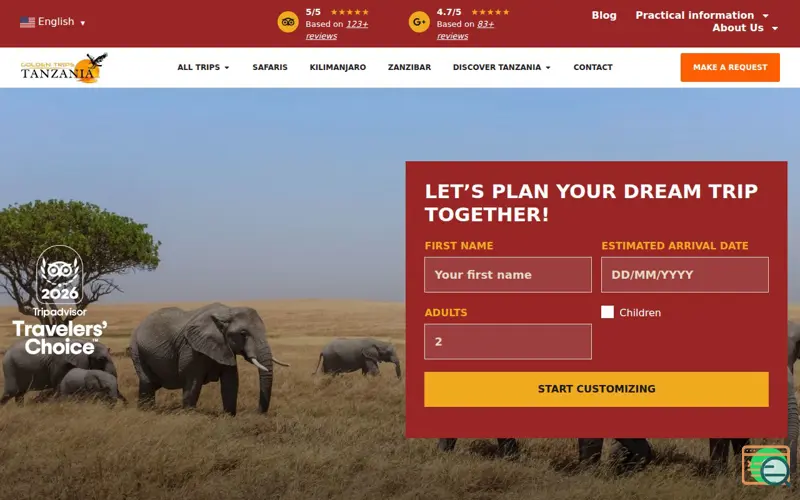 Screenshot of Golden Trips Tanzania