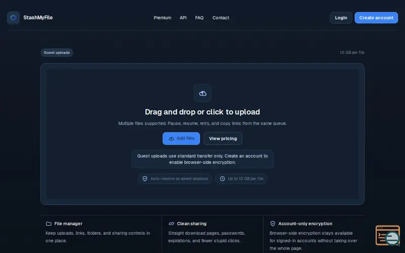 Screenshot of StashMyFile