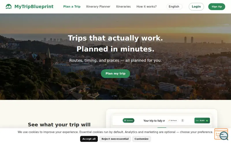 Screenshot of MyTripBlueprint, a launch using Stadia Maps