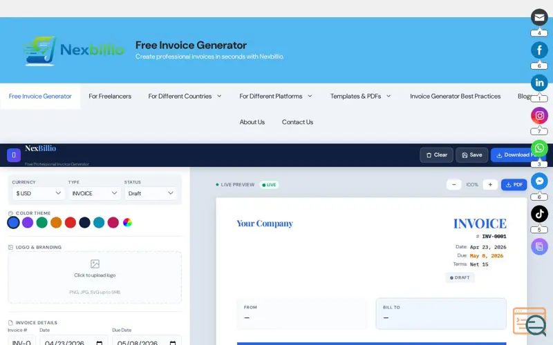 Screenshot of NexBillio-Free Invoice Generator