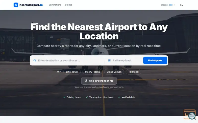 Screenshot of NearestAirport.to