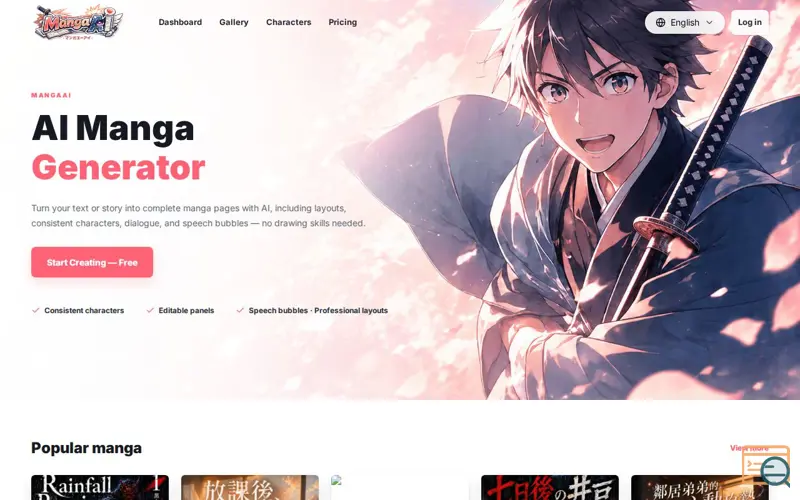 Screenshot of AI Manga Generator – Create Manga Pages from Text | MangaAI