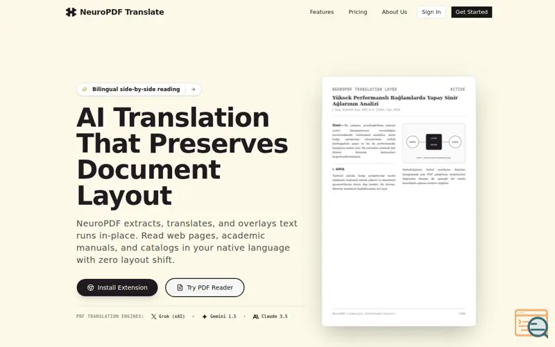 Screenshot of NeuroPDF | Layout-Preserving PDF Translation & Web Overlay