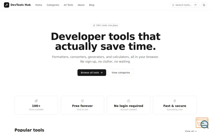 Screenshot of DevTools Hub
