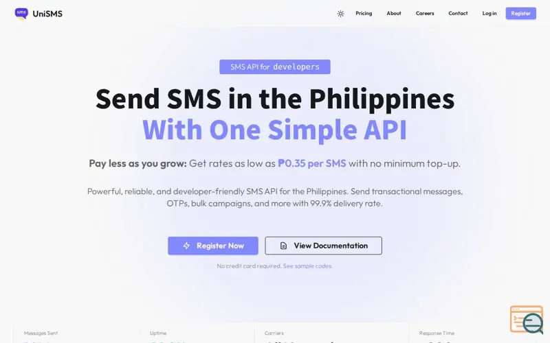 Screenshot of UniSMS API · SMS API Philippines
