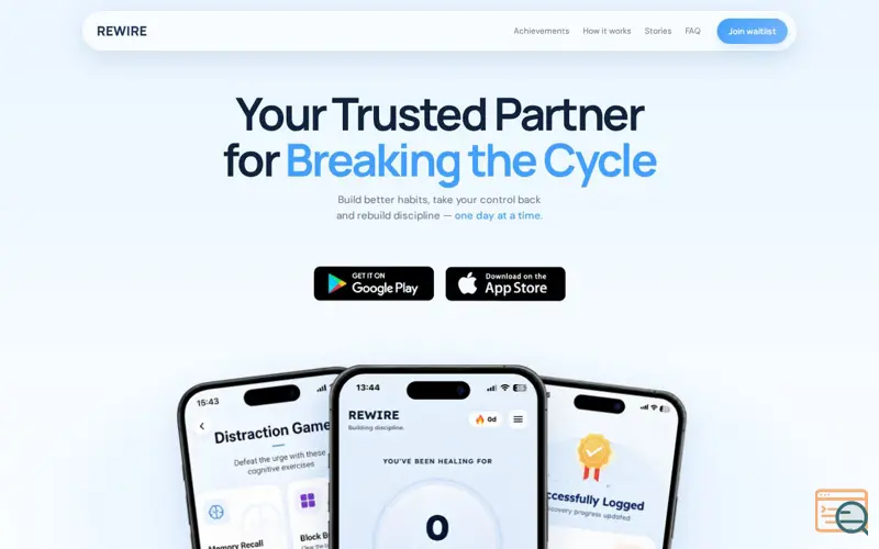 Screenshot of Rewire — Break the cycle. 