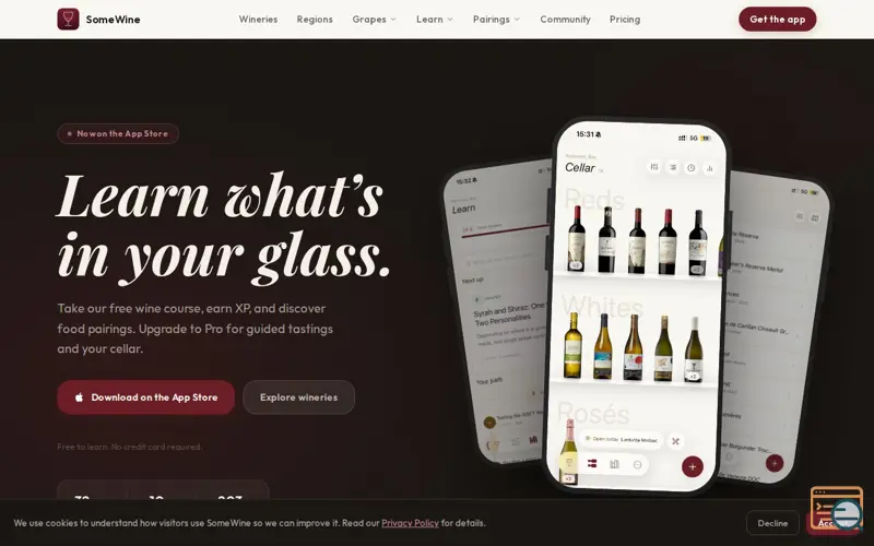 Screenshot of SomeWine, Learn what's in your glass., a launch using ZXCS Email