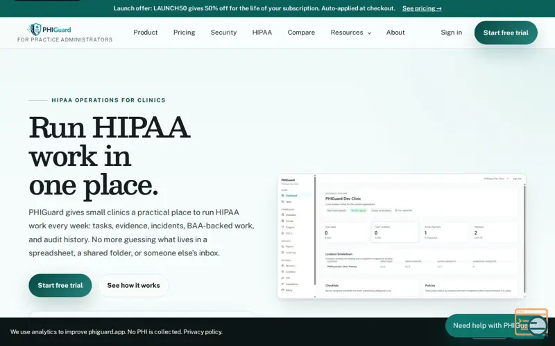 Screenshot of PHIGuard, a launch using Ventora Labs