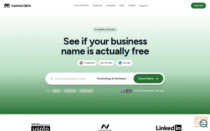 Screenshot of NameClaim