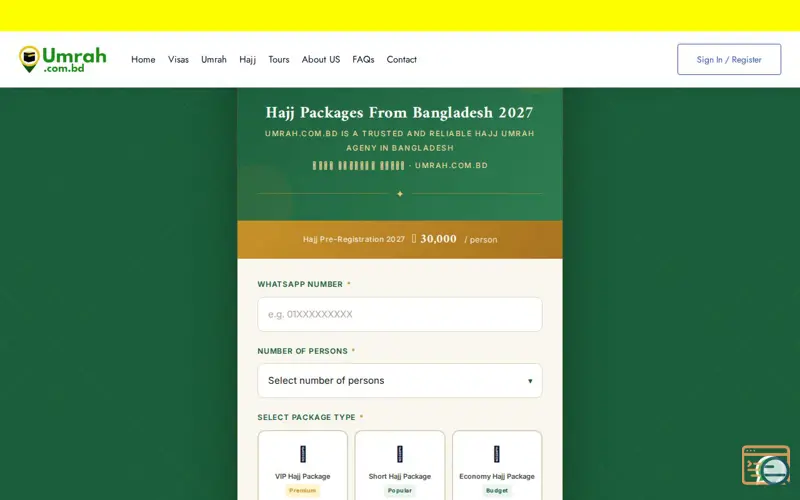 Screenshot of umrah.com.bd, a launch using Jarallax