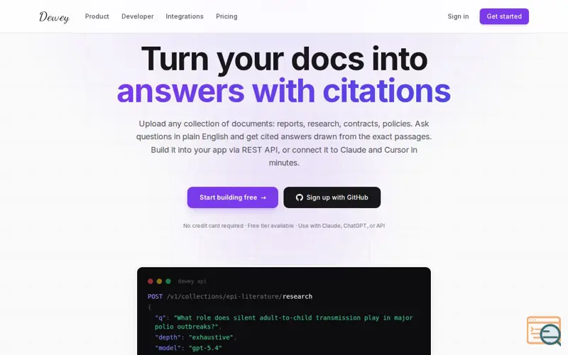 Screenshot of Dewey