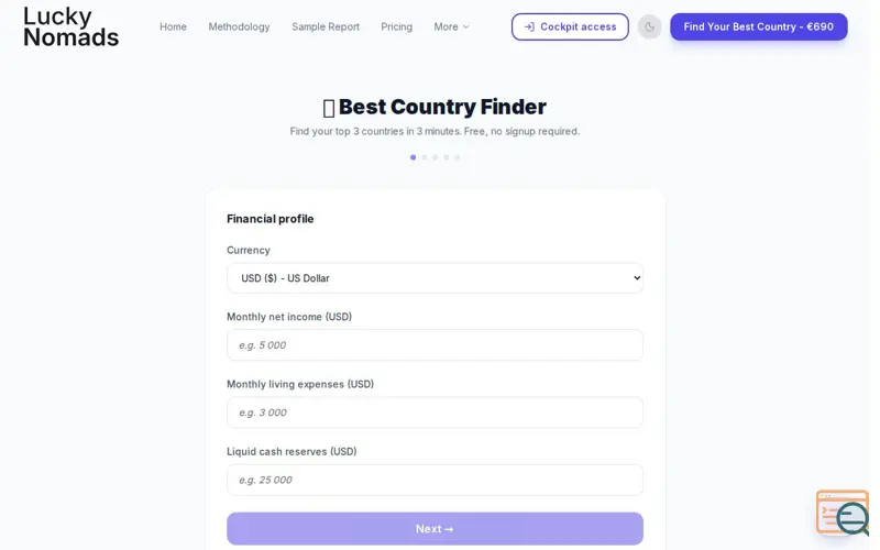 Screenshot of Best Country Finder by Lucky Nomads