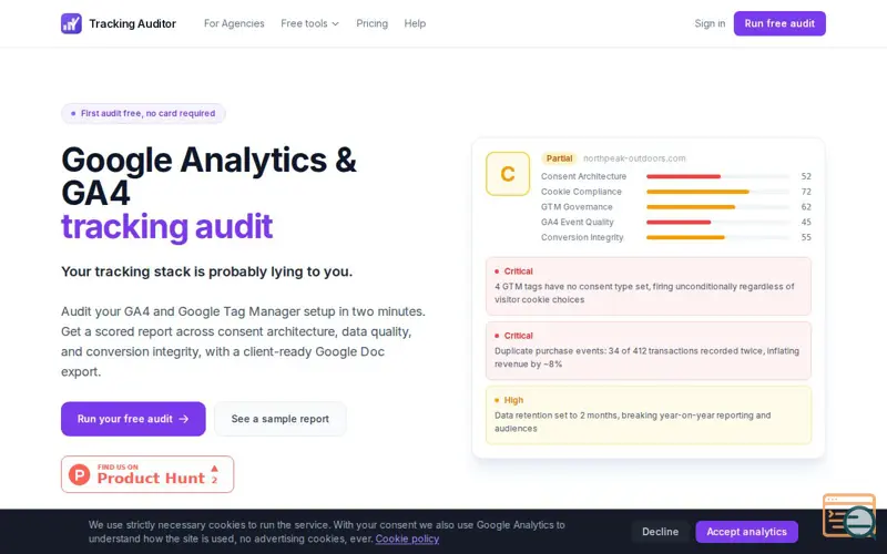 Screenshot of GA4 & GTM Audit Tool - Tracking Auditor