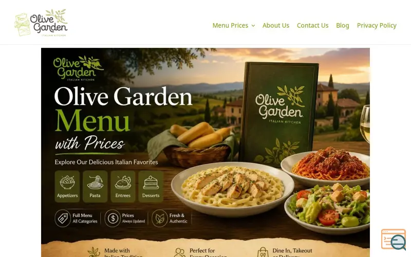Screenshot of Olive Garden Menu