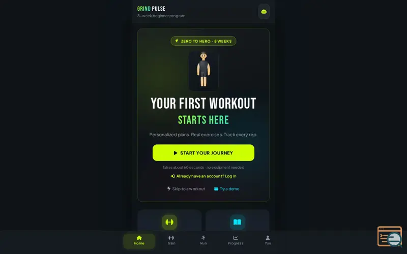 Screenshot of GrindPulse, a launch using OpenFreeMap