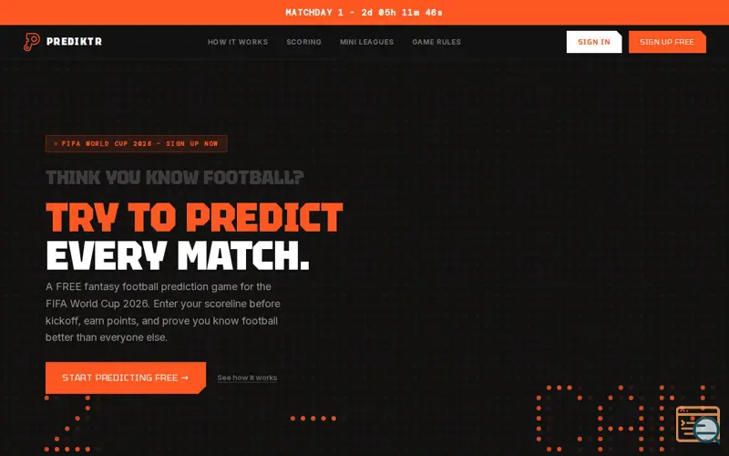 Screenshot of Prediktr - FIFA World Cup 26