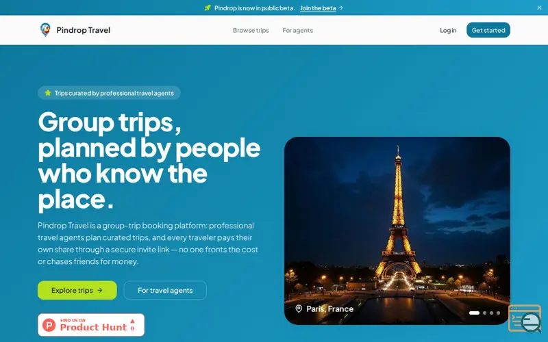 Screenshot of Pindrop Travel