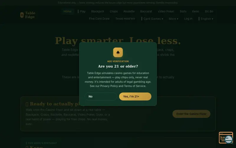 Screenshot of Table Edge — Learn Blackjack, Craps & Roulette Strategy
