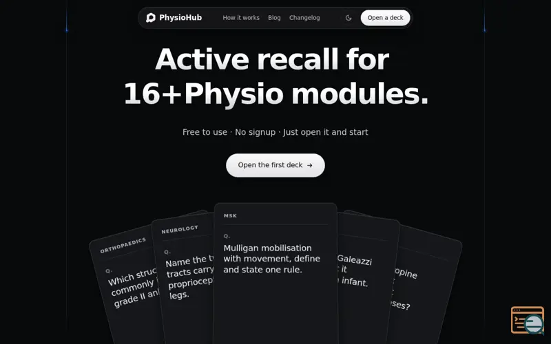 Screenshot of PhysioHub