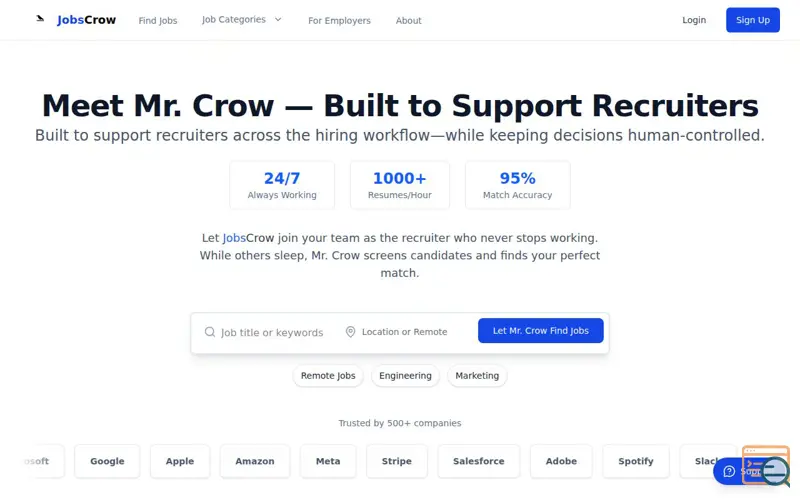 Screenshot of JobsCrow