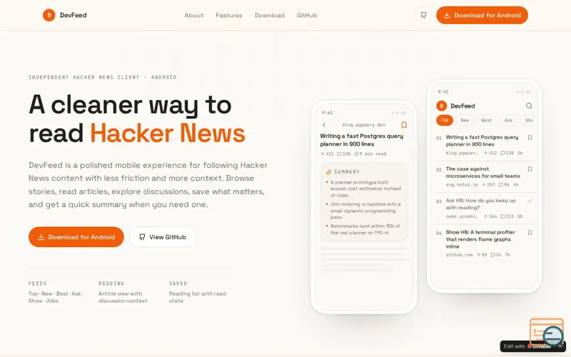 Screenshot of DevFeed