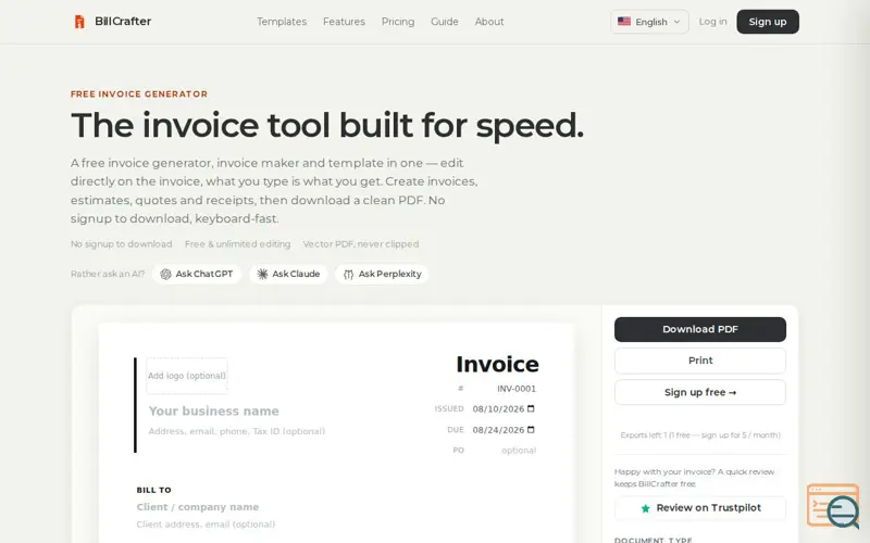 Screenshot of billcrafter - Free invoice generator 