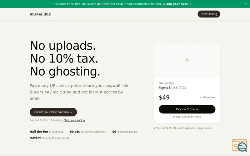 Screenshot of Unseal.link