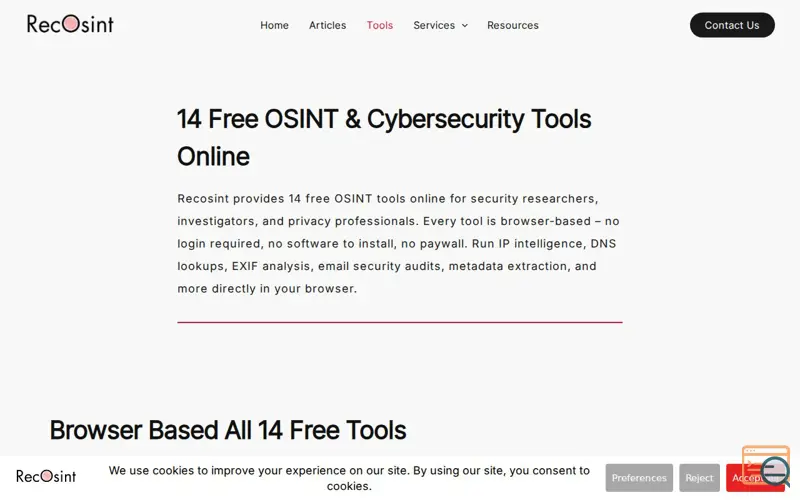 Screenshot of Recosint | 14 Free OSINT Tools