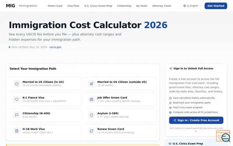 Screenshot of MIG Immigration Calc (PR NAT Visa) 
