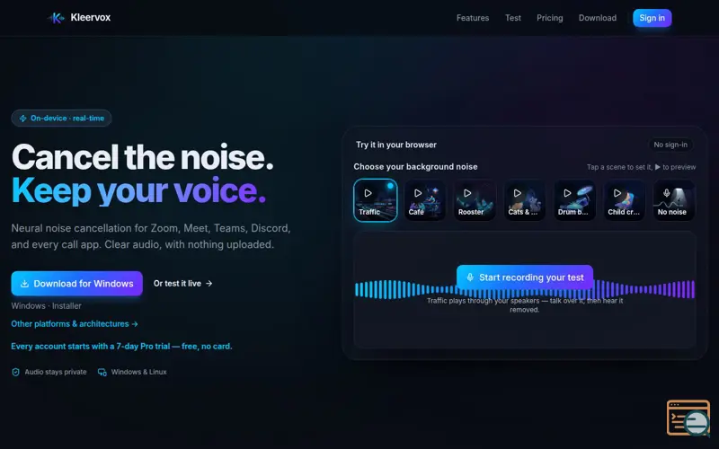 Screenshot of Kleervox, a launch using Mailgun