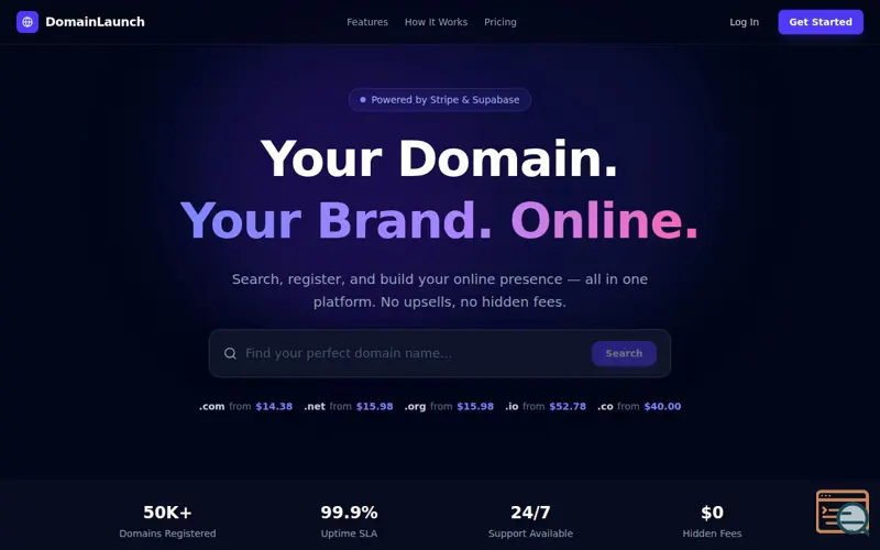 Screenshot of DomainLaunch-Register Domains Build web