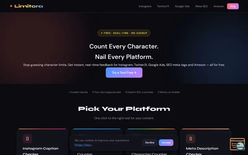 Screenshot of Limitora — Free Character Limit Checker