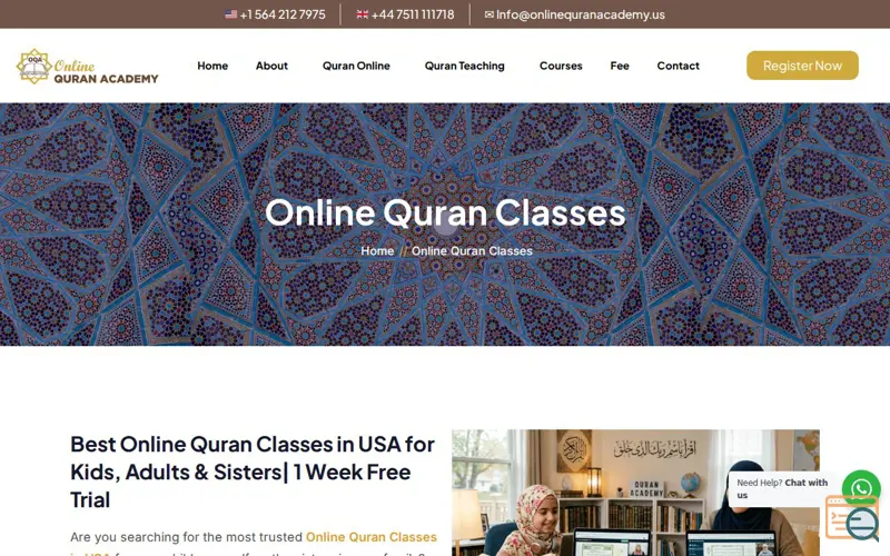 Screenshot of Online Quran Classes in USA