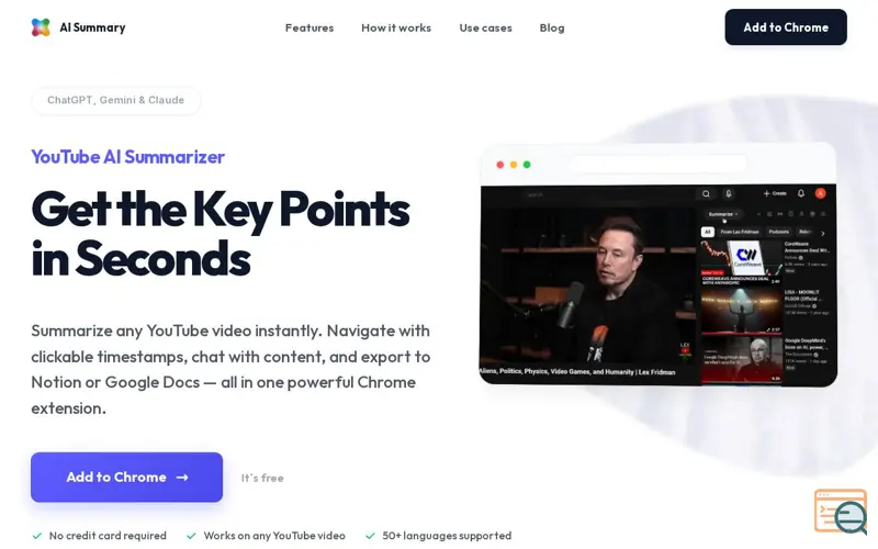 Screenshot of AI Summary: YouTube Summarizer with AI