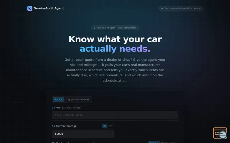 Screenshot of Service Audit agent