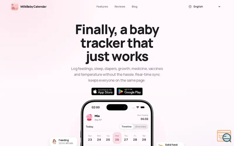 Screenshot of MilkBaby Calendar