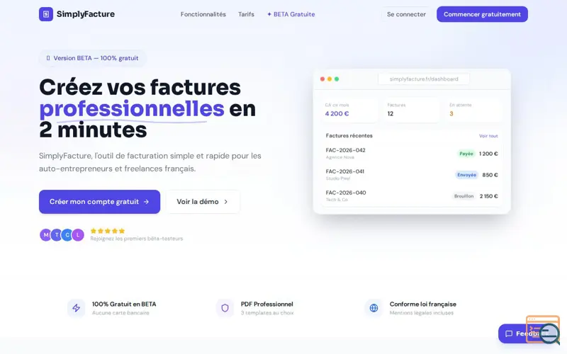 Screenshot of SimplyFacture — Générateur de factures