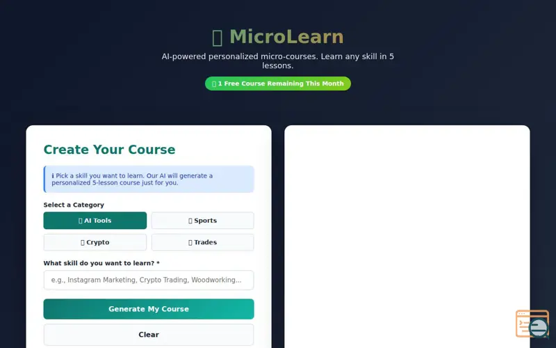 Screenshot of MicroLearn