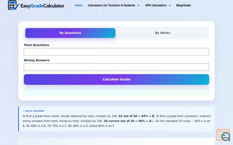 Screenshot of easygradecalculator.co