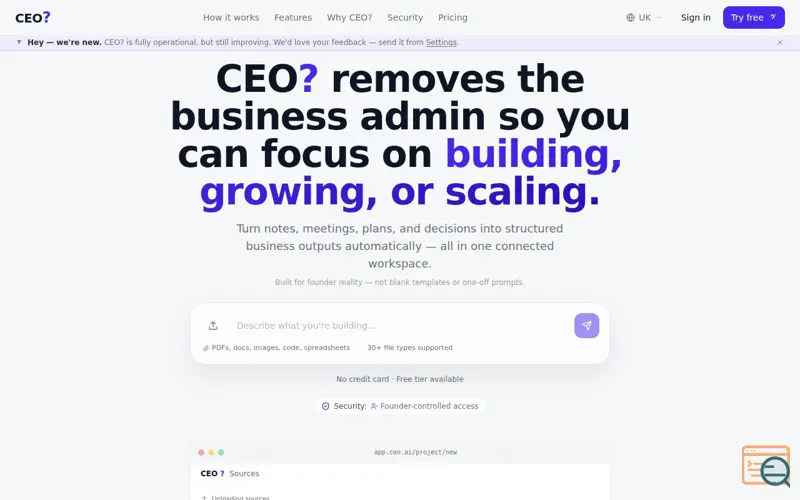 Screenshot of CEO? - AI Founder Operating System