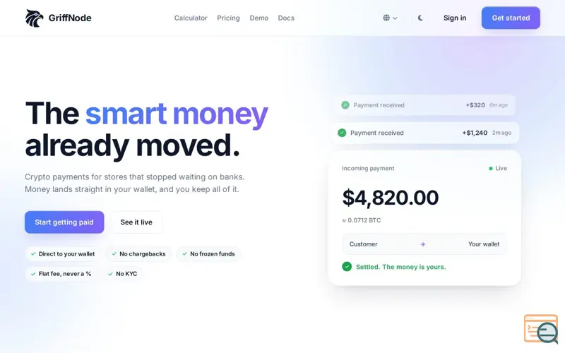 Screenshot of GriffNode, a launch using Coinbase API