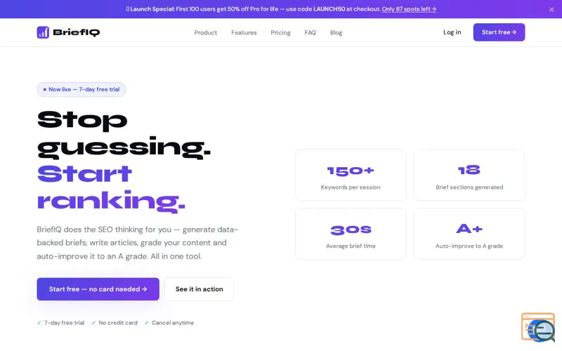 Screenshot of BriefIQ — Stop Guessing. Start Ranking.