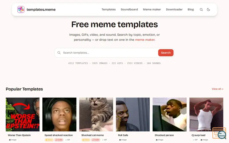 Screenshot of templates.meme