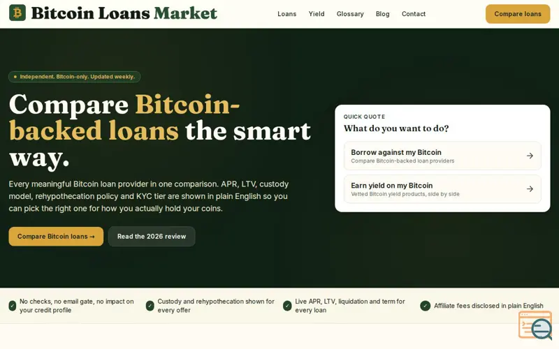 Screenshot of Bitcoin Loans Market