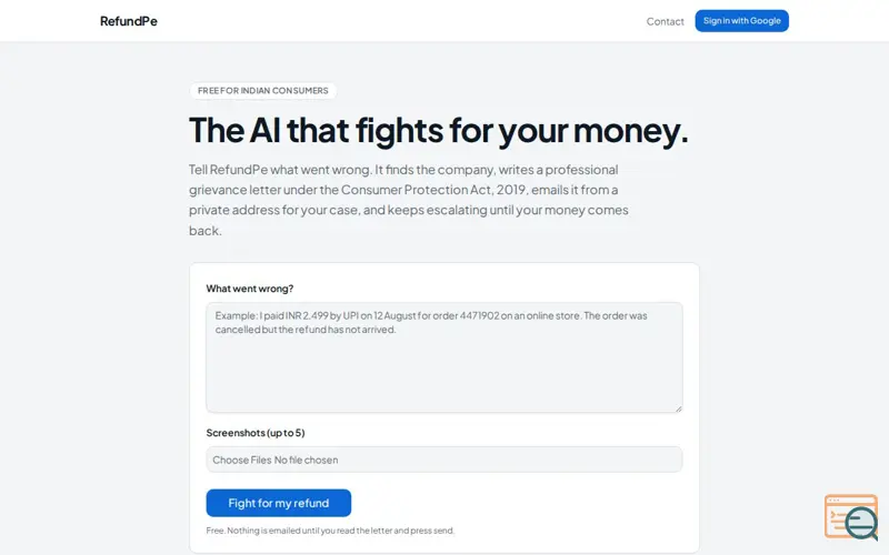 Screenshot of RefundPe